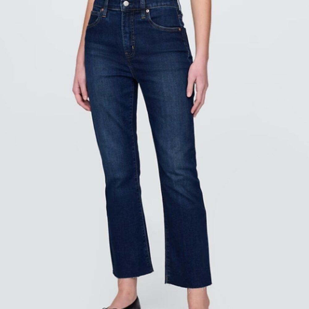 GAP High Rise Kick Fit Jeans Women 4 Long Dark Wash Stretch Slim Bootcut Denim